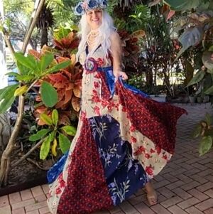 Designer Maxi Dress European Cotton Pathwork Cottage Luxury Floral Boho